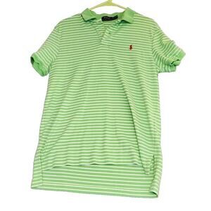 Vintage Polo Ralph Lauren Short Sleeve Green White Striped‎ Shirt Sz M Pony Logo